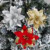 10pcs Christmas Glitter Flowers, Christmas Tree Artificial Flowers, Christmas Ornaments Flowers, New Year Xmas Tree Decoration