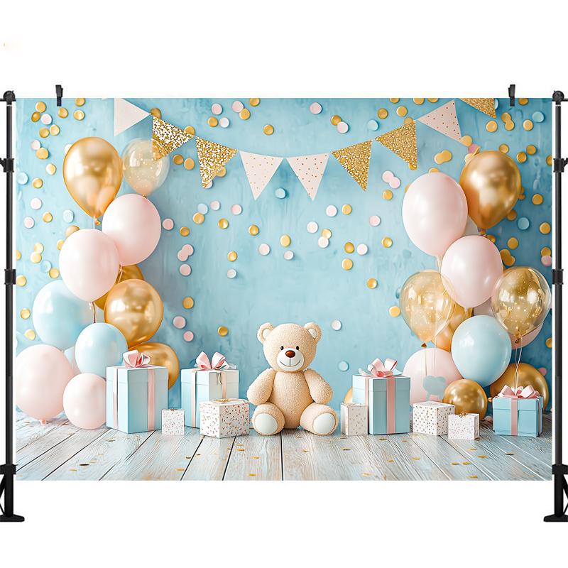 LS Happy Birthday Backdrop Photography Balloons Flower Bear Party Supplies Decor Child Baby Shower Photo Background Banner
