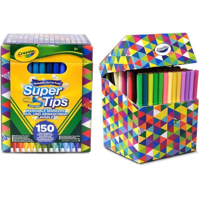 Feutres Lavables - CRAYOLA - Super Tips - 150 Unités - Pointe Conique - Multicolore