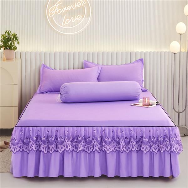 Простыня с 2 наволочками, однотонная юбка-кровать, мягкое покрывало, дышащее покрывало, кружевная простыня, комплект постельного белья