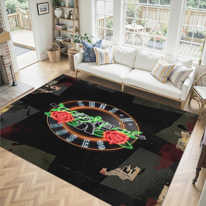 Guns N’ Roses Design Crystal Velvet Carpet Cozy Non?Slip Printed Rug For Bedroom Living Room Entrance