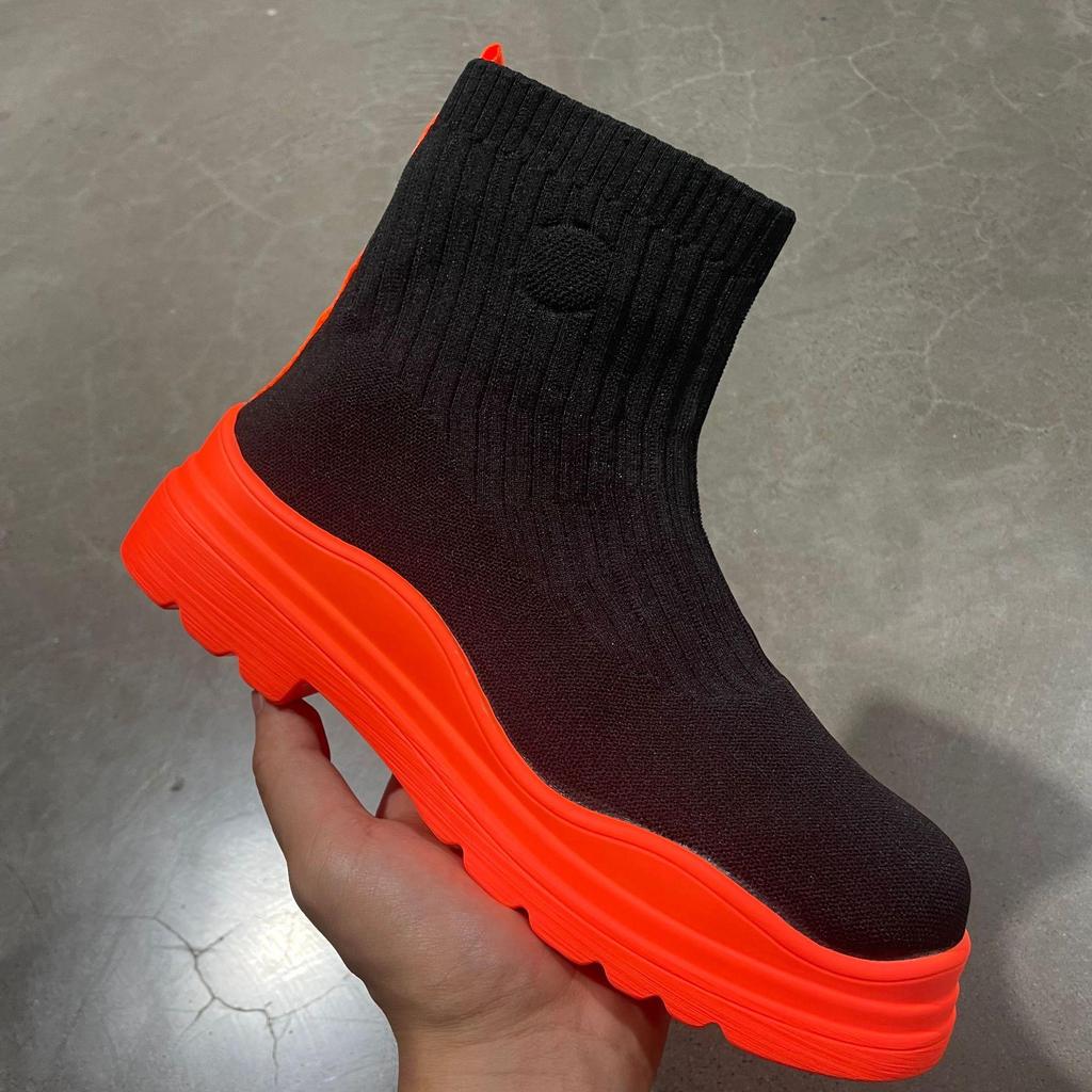 Осенне-зимние вязаные сапоги на среднем каблуке с круглым носком для женщин, большие размеры, плюс плюшевые толстые короткие носки, сапоги 35-43