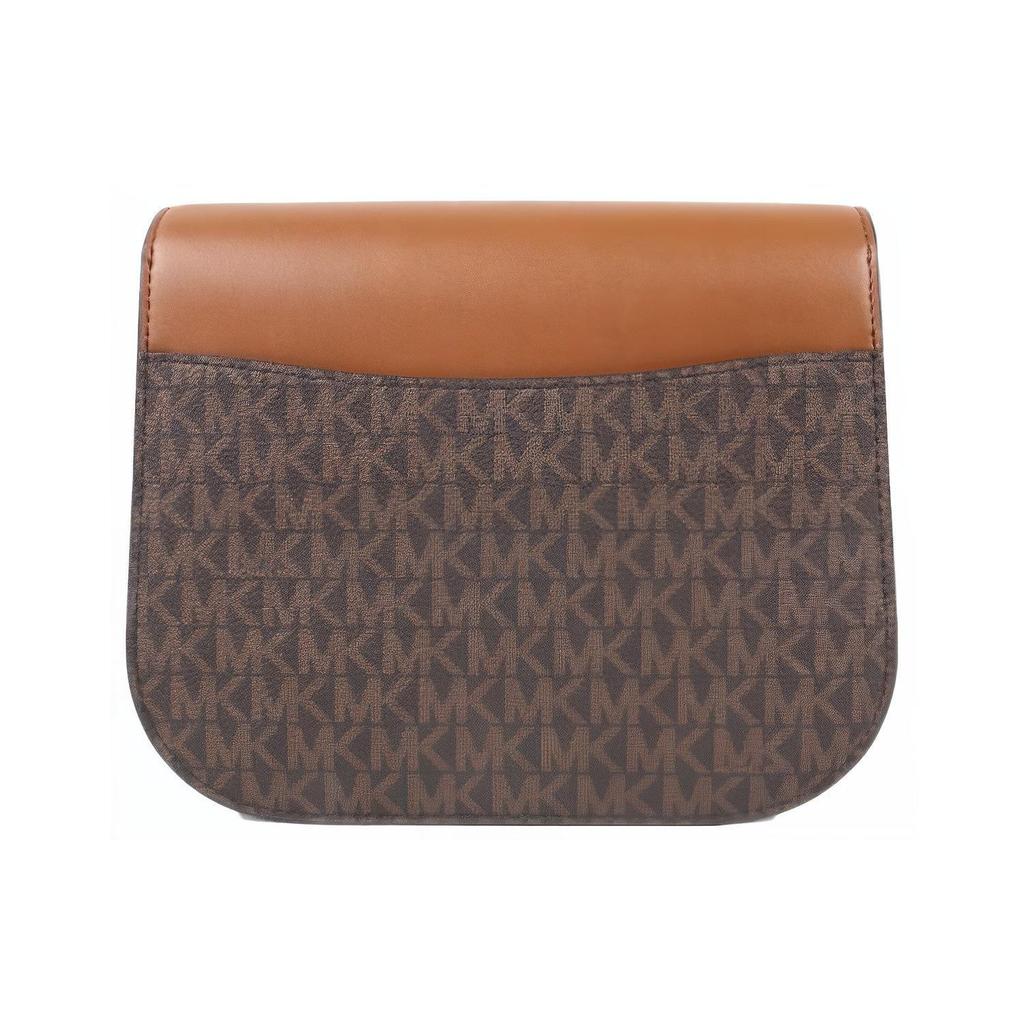 Michael Kors MK Emilia Commuter Fashion Design Classic Monogram Color Block Leather Saddle Bag Women Shoulder Bag Dark-Brown Brown 35S2GU5C1B-BROWN