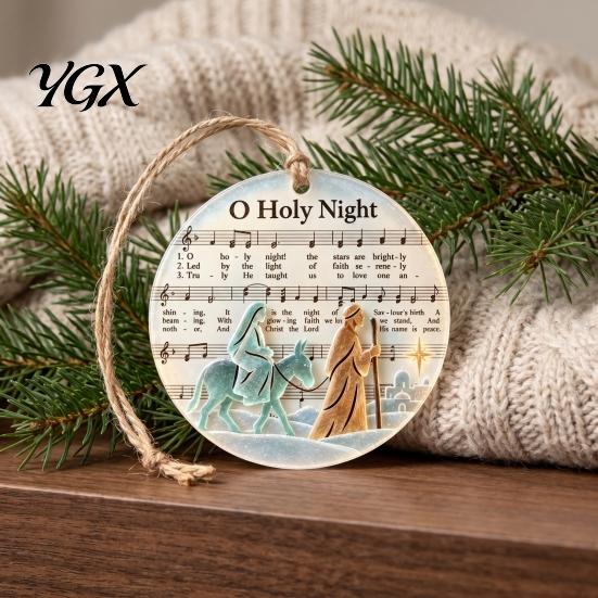 Traditional Christmas Tree Baubles Sea Glass Hymn Ornaments, Handmade Music Sheet Nativity Hanging Decoration, Winter Seasonal Wall Accents
