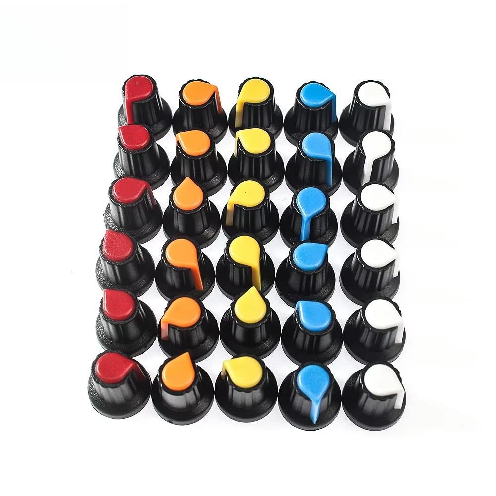 30PCS WH148 AG2 Potentiometer Knob Cap 6mm Shaft Hole Volume Control Knob Switch Caps 15X17mm 5value*6PCS=30PCS