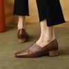 2024 Новые весенние/осенние женские туфли-лодочки из натуральной кожи для женщин, женские туфли с квадратным носком и толстым каблуком, элегантные туфли на среднем каблуке