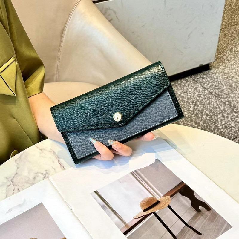 Новый длинный кошелек из воловьей кожи с рисунком пальмы, цветной блок, тройной кошелек из натуральной кожи, цветной кожаный зажим, цветная сумка для карточек