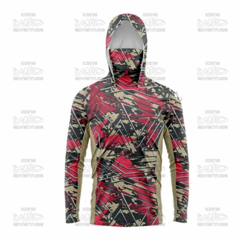 Mens Quick-Dry Hooded Fishing Shirt Long Sleeve UV Protection Breathable Outdoor Sportswear Summer Hiking Camping