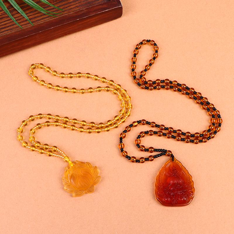 Blue White Gold And Yellow Crystal Carved Buddha Bodhisattva Pendant Necklace Jewelry Charm Aura Amulet Gift For Men Women