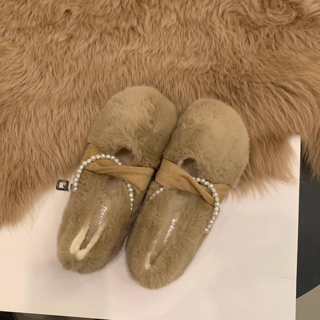 Дизайнерские женские теплые меховые туфли на весну и осень, модные легкие гладкие женские туфли на плоской подошве с круглым носком, зимние, с флисом, теплые