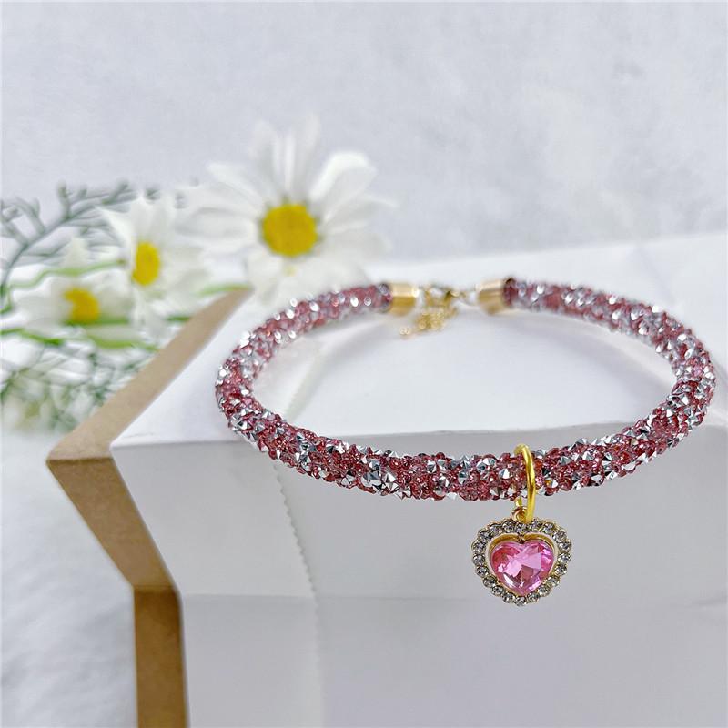 Хрустальный кошачий ошейник с кулоном в виде сердца с драгоценным камнем, праздничное ожерелье со стразами, регулируемый для кошек, щенков, чихуахуа, свадебные аксессуары для питомцев