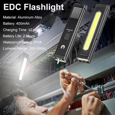 Мини-фонарик LED с перезарядкой от USB Type-C, дизайн линейки, скрытая отвертка, магнитный рабочий свет, яркость 300 лм, 8 режимов