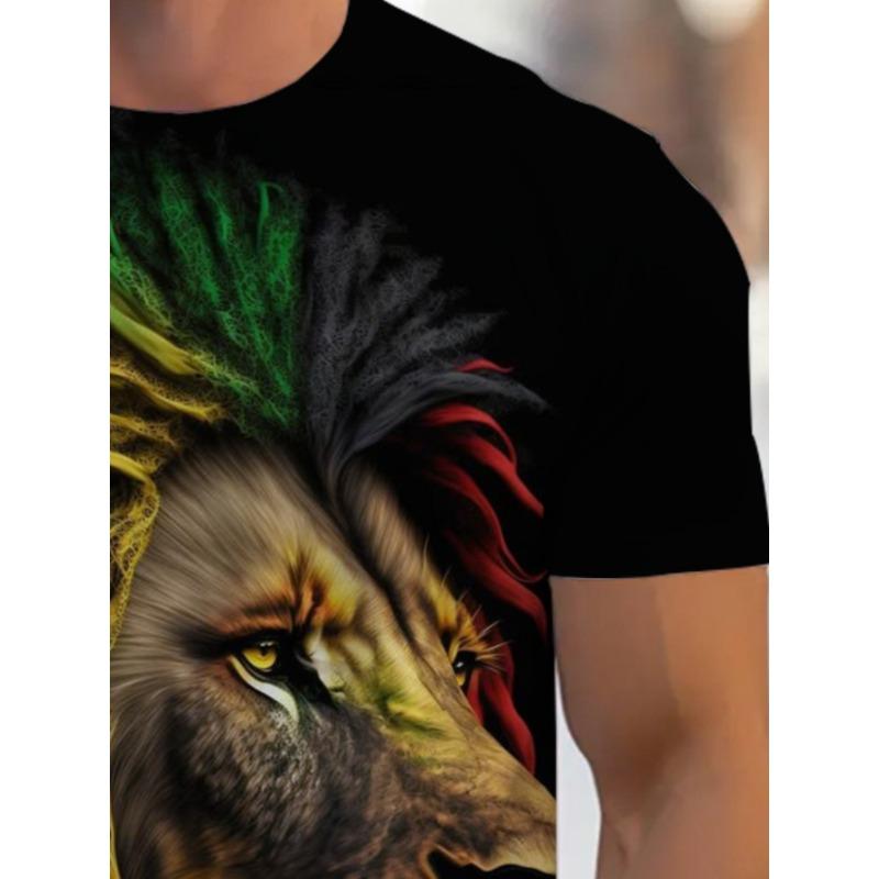 Men's Reggae Lion 3D Printed T-Shirt Casual Short Sleeve Crewneck Top Colorful Rasta Animal King Graphic Tee Hip Hop Style Streetwear Fashion Apparel