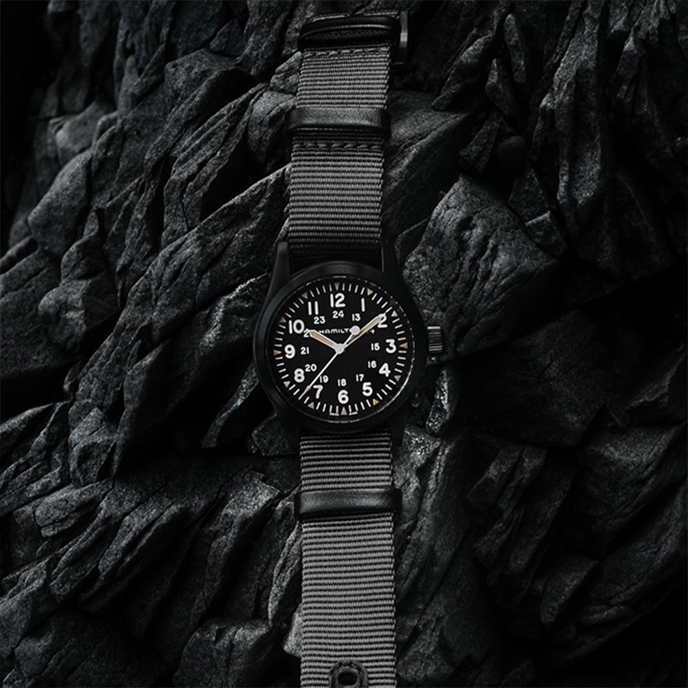 [Hamilton] H69409930 Khaki Field Mechanical 38mm PVD Black Dial Grey NATO Strap Men's Watch (Mechanical)