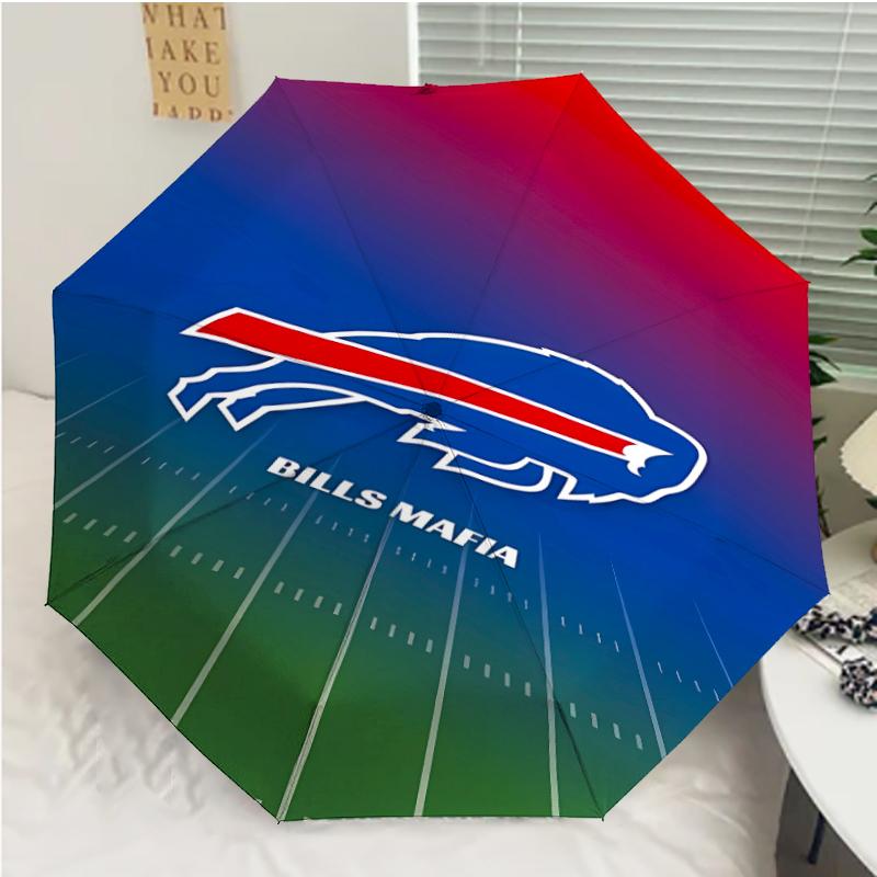 Buffalo Bill LOGO Print Automatic Umbrella, 8 Rib Iron Frame, Plastic Handle, Suitable for Outdoor Travel &Daily , Ideal Gift