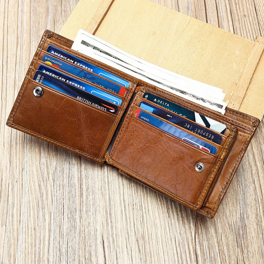 Genuine Leather Wallet Men's Premium Feeling Pure Cowhide Short Money Clip Multi-Card Leather Banknote Holder
