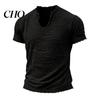 Lightweight Men Shirt Fringed T-shirt Retro V-Neck Short Sleeve Stylish Soft Fabric Tee Frayed Summer for Party Beach Holiday Gym