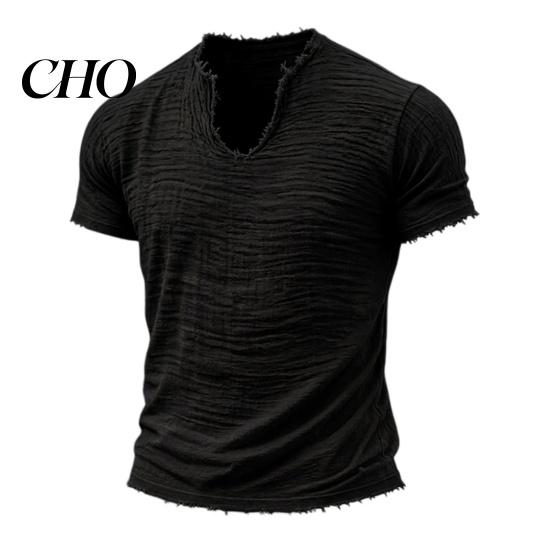 Lightweight Men Shirt Fringed T-shirt Retro V-Neck Short Sleeve Stylish Soft Fabric Tee Frayed Summer for Party Beach Holiday Gym