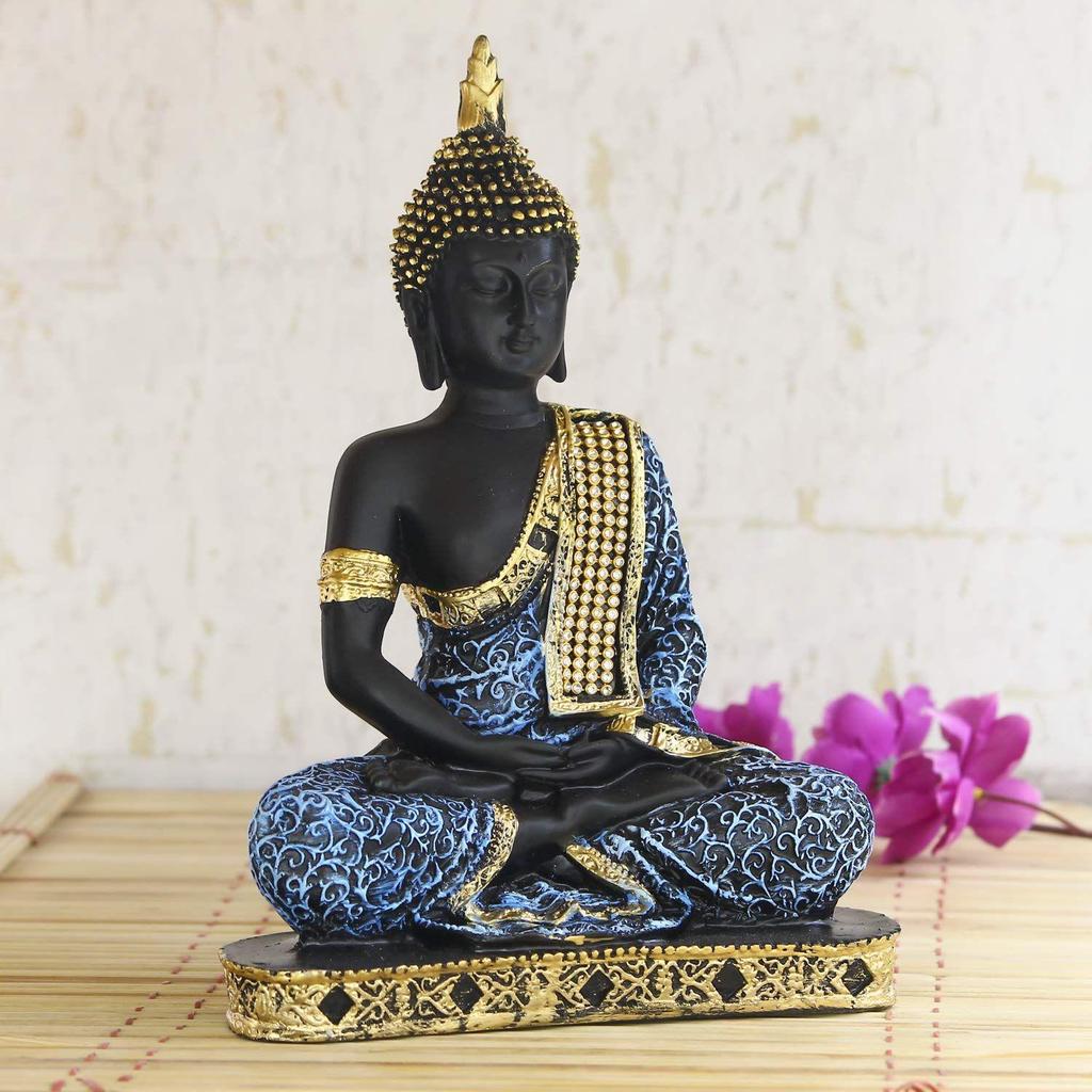 Buddha Showpiece (22cm x 16 cm x 6 cm, Blue) - Polyresin