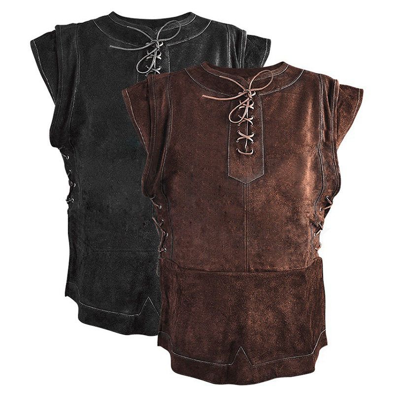 Medieval Retro Gothic Knight Round-Neck Vest Halloween Men's Stage Performance Costume Vest.