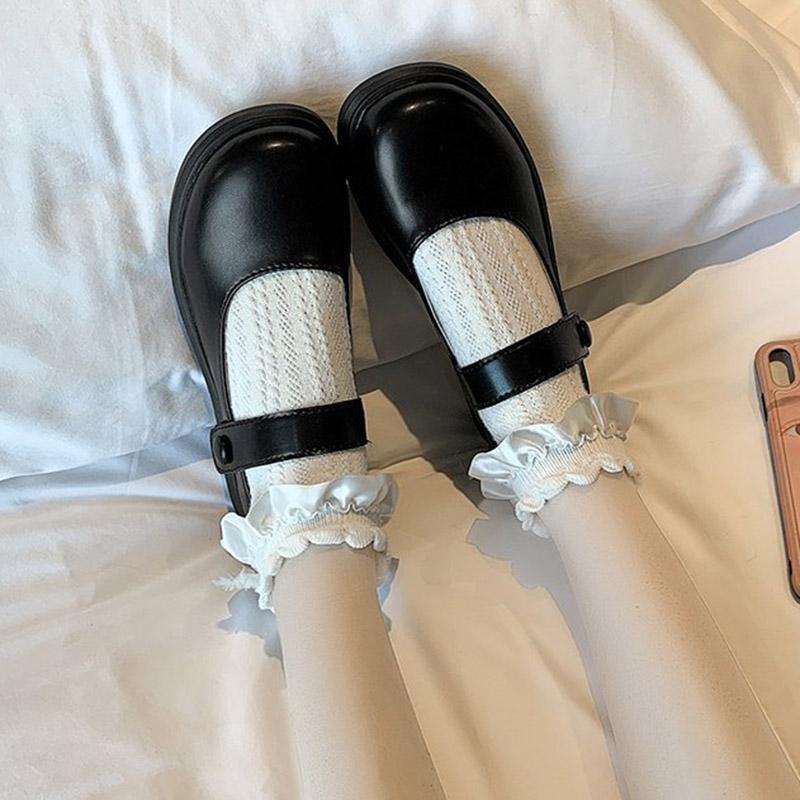Весенние женские туфли на плоской подошве, туфли Мэри Джейн на платформе, туфли в стиле Лолиты, туфли для девочек, белые повседневные кожаные туфли на низком каблуке