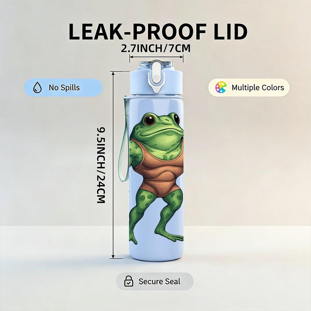 1PC Green Frog Character 750ml Color Plastic Sports Water Bottle Leakproof Flip Straw Lid Suitable for Sports Office Home Use