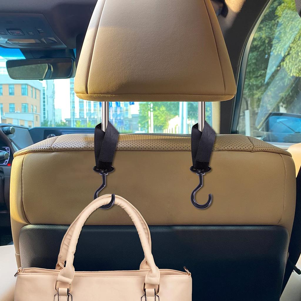 Wisdompro Car Storage Hooks 4 Pack Car Seat Hooks Luggage Hanger Headrest Hooks, Load Capacity 22.8 lbs (10 kg), Easy Installation, Black