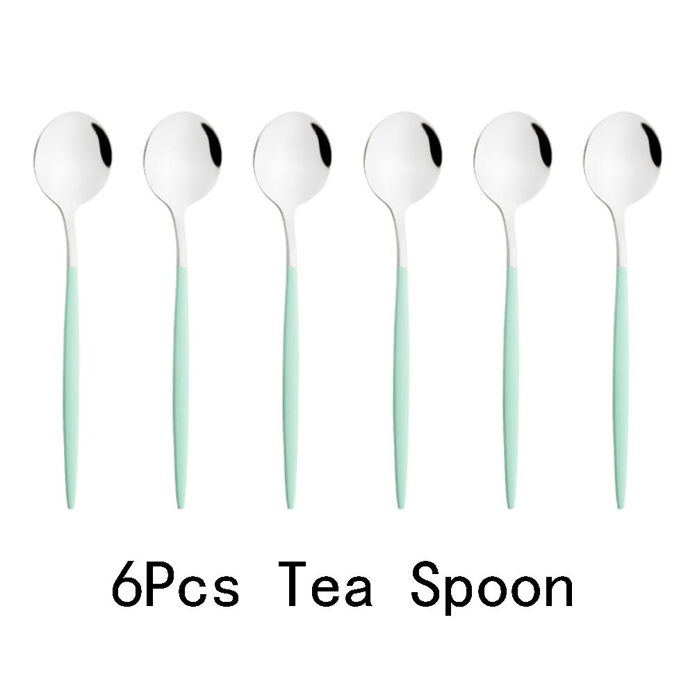 6pcs Mirror Stainless Steel Cutlery Set Multicolor Dinnerware Spoon Set Dinner Set Coffee Tea Spoon Tableware Home Kitchen Silverware