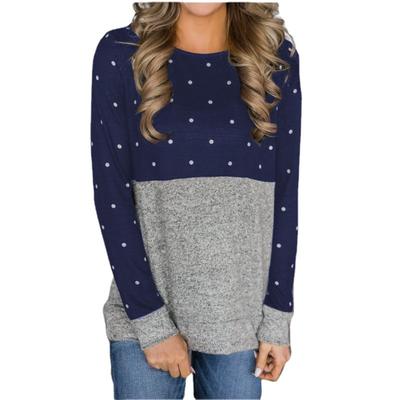 Весна Осень Волна Точка Сращивание Цвет Контрастный Круглый Вырез Длинный Рукав Женские Пуловеры и Длинные Рукава (Женский)