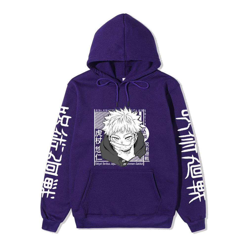 Jujutsu Kaisen Юдзи Итадори Японская Толстовка с Капюшоном Унисекс Флис Теплая Худи для Мужчин Женщин Осень Зима Свободная Повседневная с Длинным Рукавом Пуловер