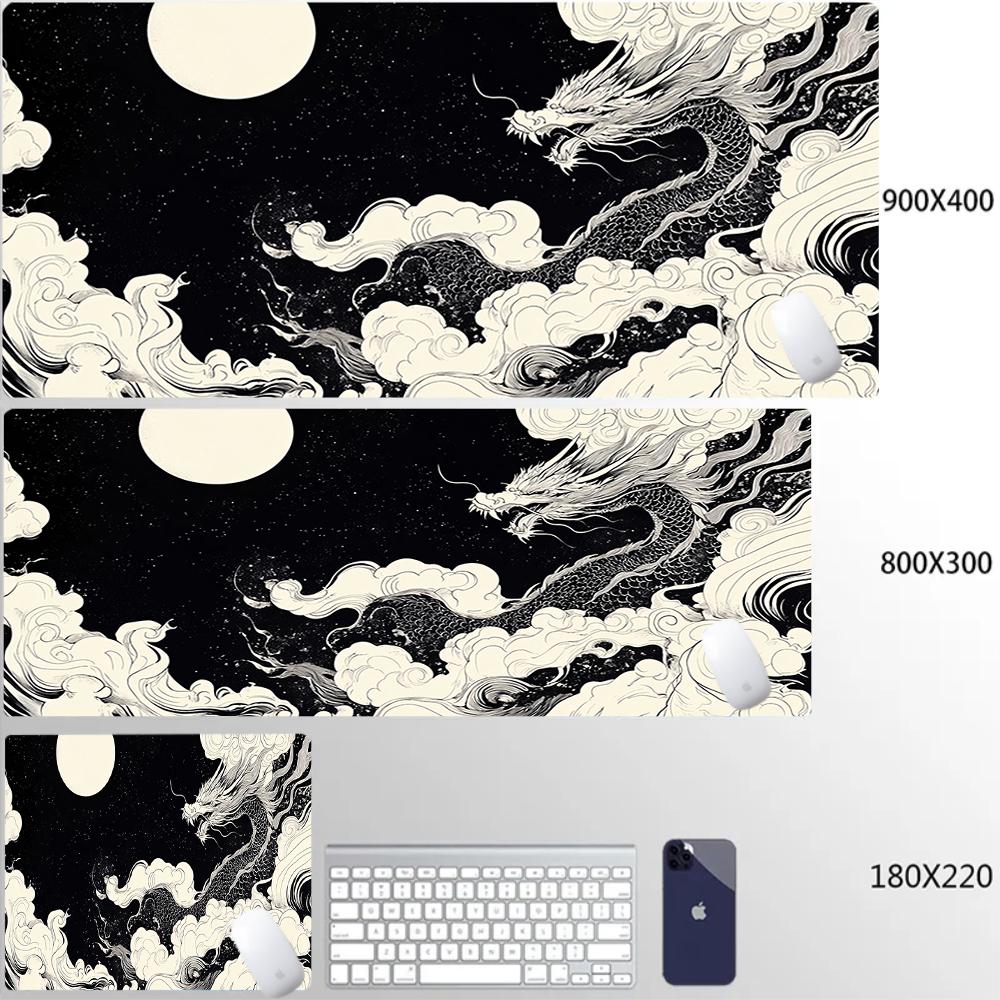 Company Kawaii Mousepads Dragon Black and White Mousepad Pc Gaming Accessories Mouse Pad Large Desk Protector Laptop Pads Custom