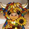 Cute Highland Cow Night Light 3D Resin Stained Glass Cow Table Lamp Rustic Animal Sunflower Bedside Lamp for Home Office Bedroom Living Room Desk