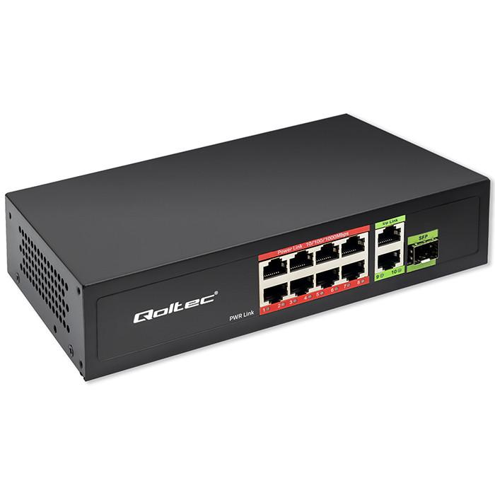 Qoltec Сетевой коммутатор SWITCH FAST Ethernet PoE 8x RJ45 PoE 2x RJ45 Uplink 1x SFP | 120 Вт | 1000 Мбит/с