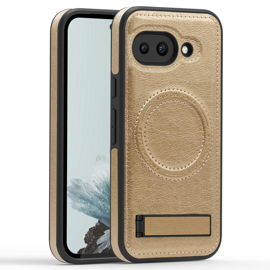 Для чехла Google Pixel 9a, совместимого с MagSafe, с подставкой, кожаная задняя крышка для телефона