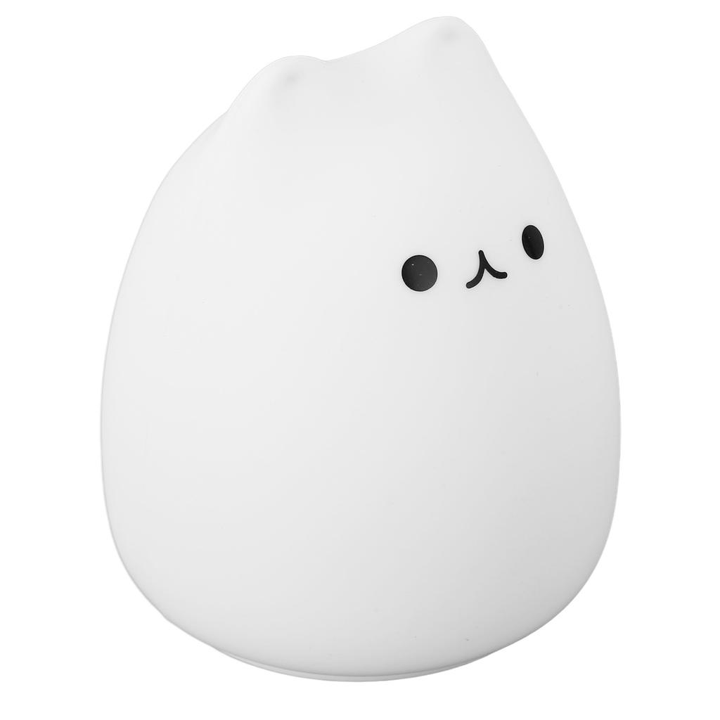 Silicone Night Light Cute Cat Shape Soft Kids Nursery Night Light with Warm White and 7 Color B
