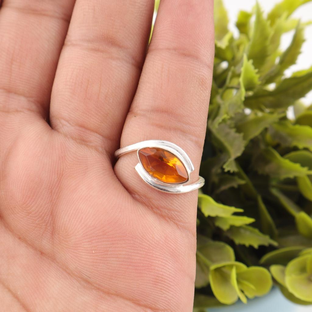Yellow Citrine Gemstone Ring 925 Sterling Silver Handmade Jewelry Wedding Ring RR-60-13