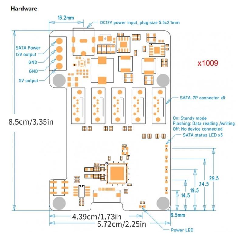 X1009 PCIe to 5-port Expansion Board For RPi 5 5B SATA3.0 Interfaces Fast 5Gbps Data Transfer
