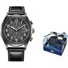 Коллекция Eco-Drive Часы на солнечной батарее Ремешок из натуральной кожи Мужские часы Черный циферблат CA0627-09H