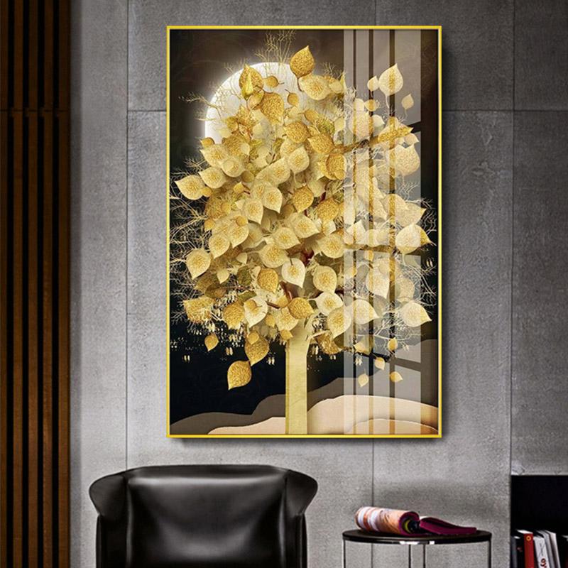 Golden Painting On Canvas Gold Coins Trees Posters and Prints Rich Tree Wall Pictures for Living Room Decor Home Decoration
