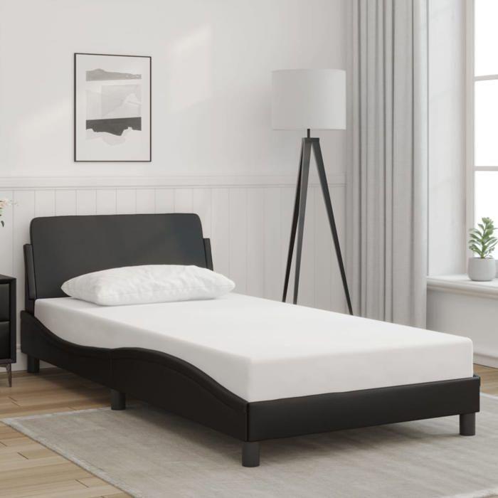 VidaXL Bed Frames with Headboard, Upholstered Bed with Slatted Base, Single Bed with Bedroom Footboard, Black 100x200 Cm 373138