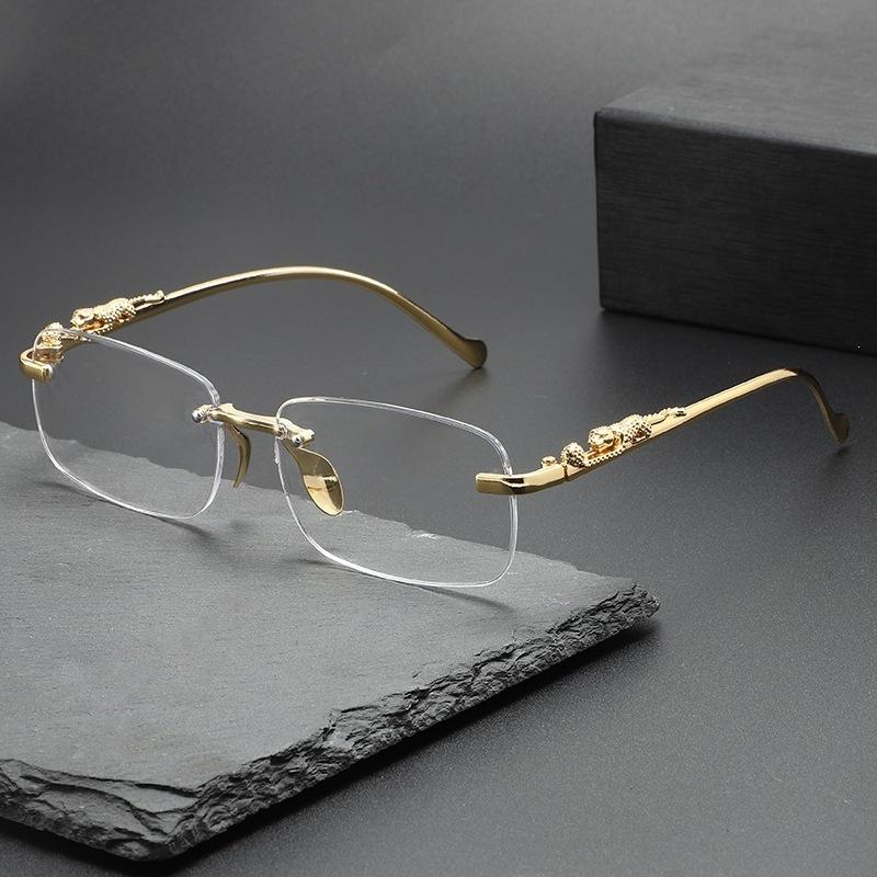 New high-end frameless trimmed sunglasses men's trendy personality leopard glasses legs sunglasses glasses