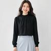 Elegant French Style Beige Chiffon Blouse Women Loose Fit Long Sleeve Shirt With Flattering Cut