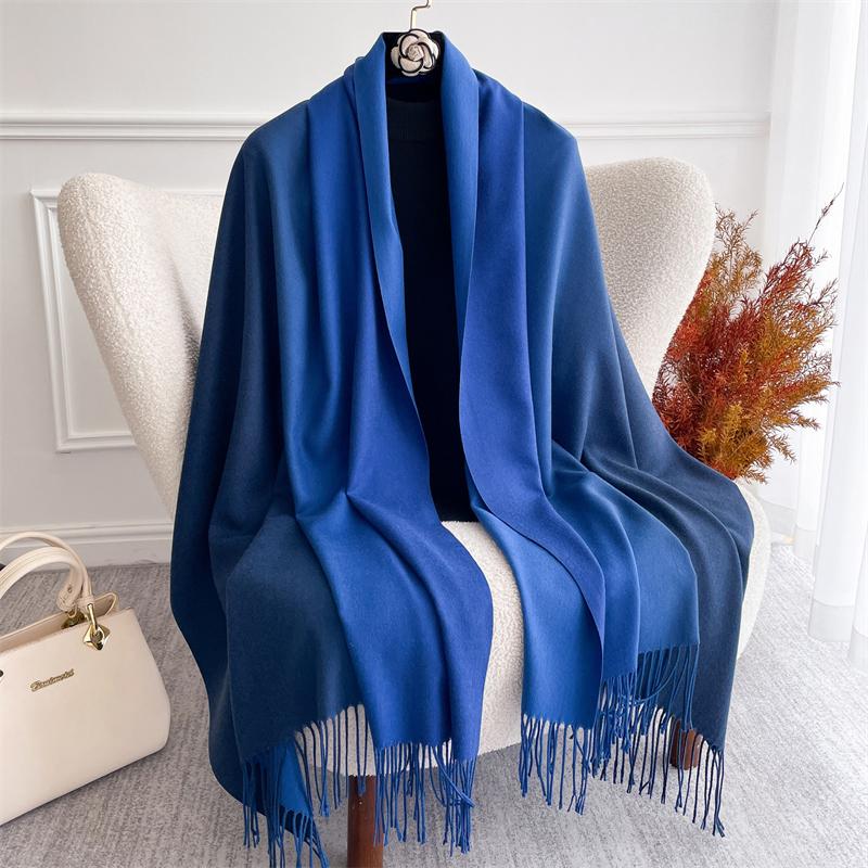 Winter Women Scarves Long Warm Gradient Imitaion Cashmere Hijab Solid Lady Shawl Wrap Female Pashmina Bandana Head Scarf