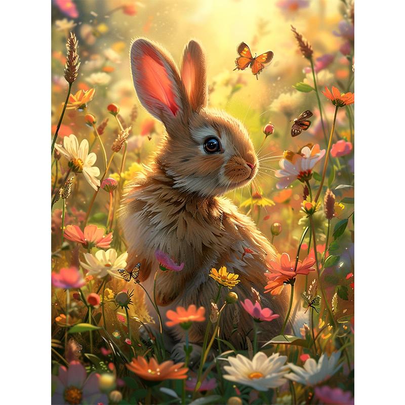 5d DIY Diamond Painting Cross Stitch Rabbit In The Flower Bushes Diamond Embroidery Mosaic Full Round Drill Home Decor