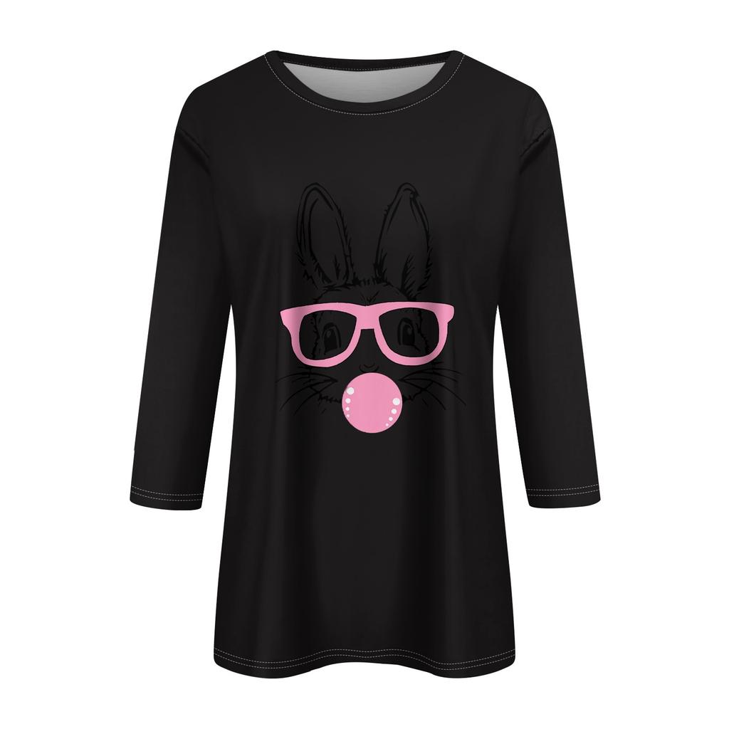 Women's Fashion Casual Seven Sleeve Valentine's Day Printed Pullover Top