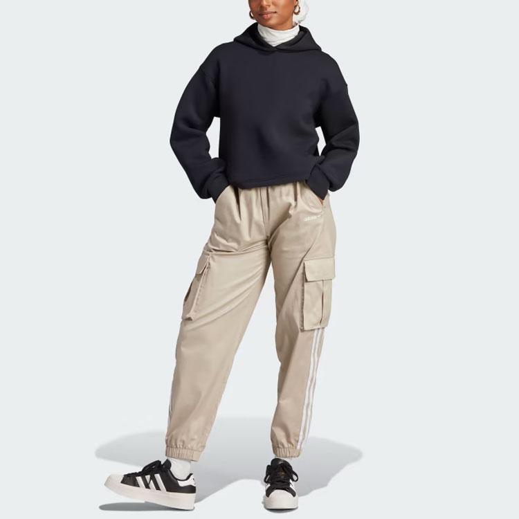 Adidas Originals Trefoil Cargo Pants With Three-Stripe Colorblock Pockets And Cuffed Knit Women Bottoms Beige IR9797