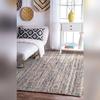 Aizza Trends Indian Handmade Braided Natural Jute with Denim Cotton Area Rug- Jute Rug- Dining Room- Living Room