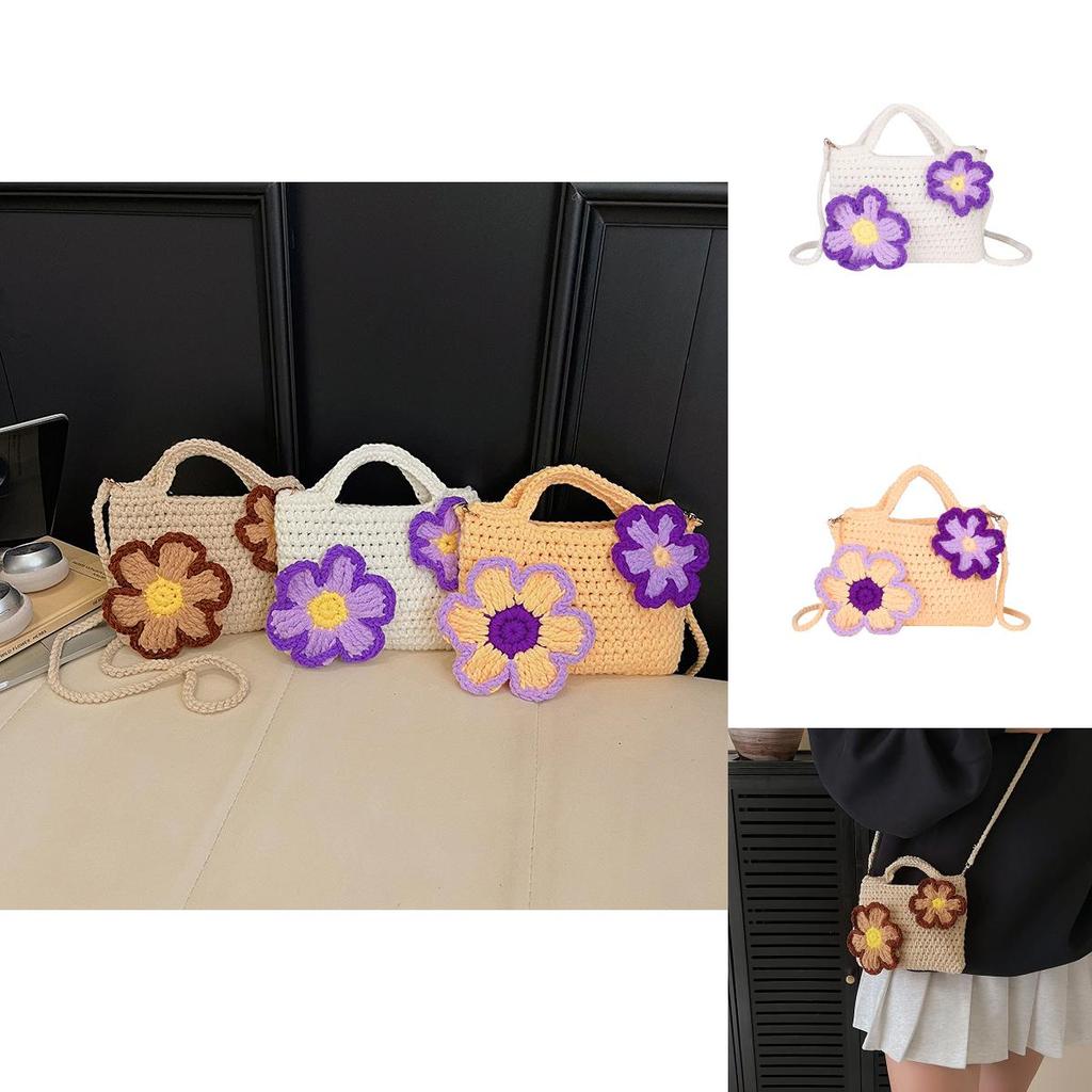 Minimalist Knit Crossbody Bag For Women With Flower Design For Daily Use