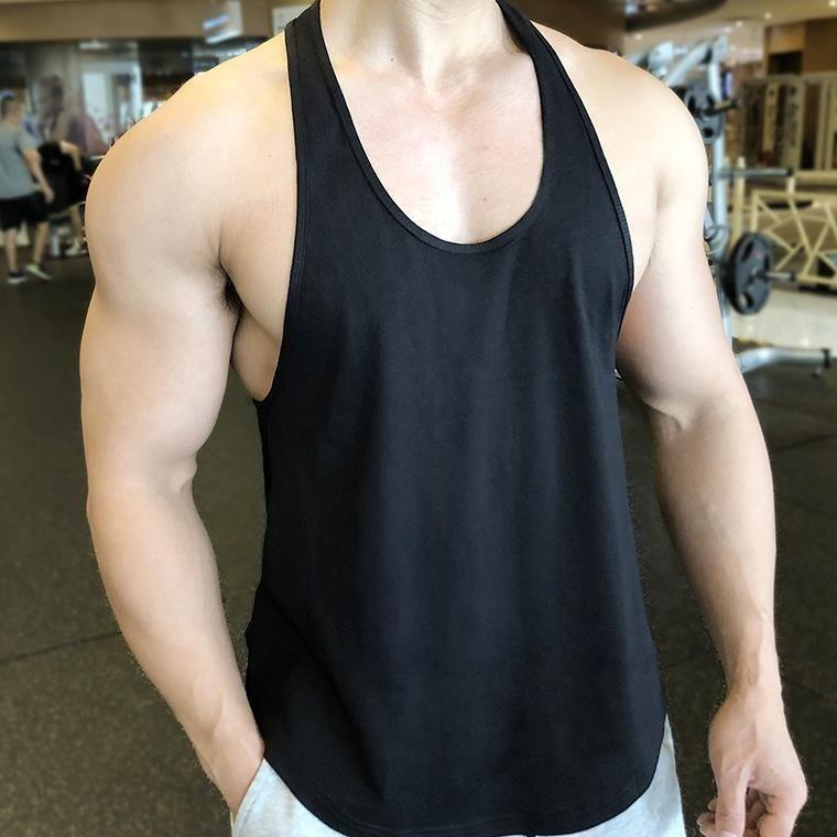 New Sports Vest Men'S Loose Summer Pure Cotton Fitness And Bodybuilding Quick Drying Sleeveless Shoulder White Base Shirt Sleeveless T-Shirt