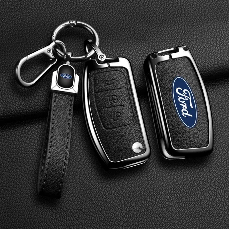 Новая автомобильная наклейка 2026 года для Ford, новый кожаный чехол-оболочка для брелока дистанционного ключа автомобиля из цинкового сплава, подходит для Ford Fiesta Focus MK2